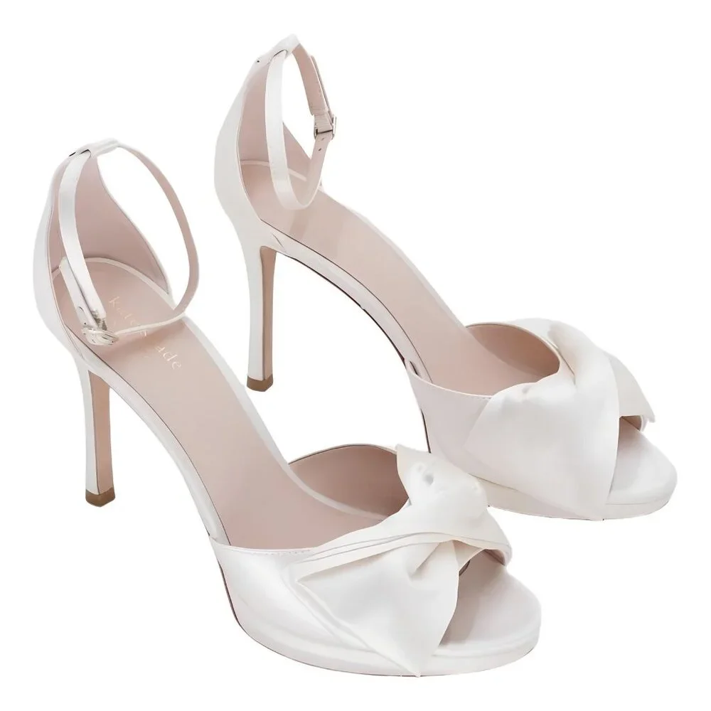 kate spade White Satin Knot Ankle-Strap High Heels - Picture 4 of 6